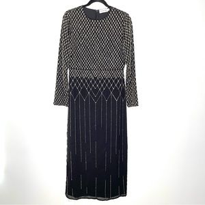 Lanvin Black Beaded Long-Sleeve Midi Dress